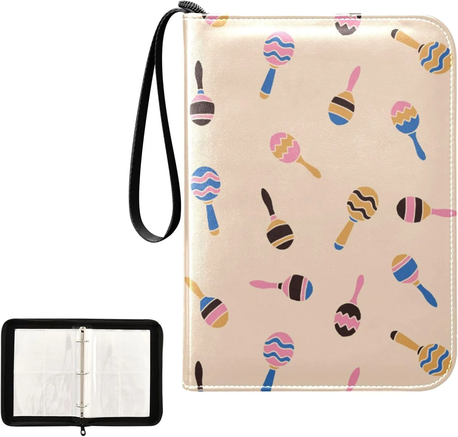 Exnundod Trading Card Binder for Cards Bunch Of Maracas Colorful Card Album 4-Pockets 400 Cards Removable Sleeves PU Baseball Card Holder Football Sports Card Collection