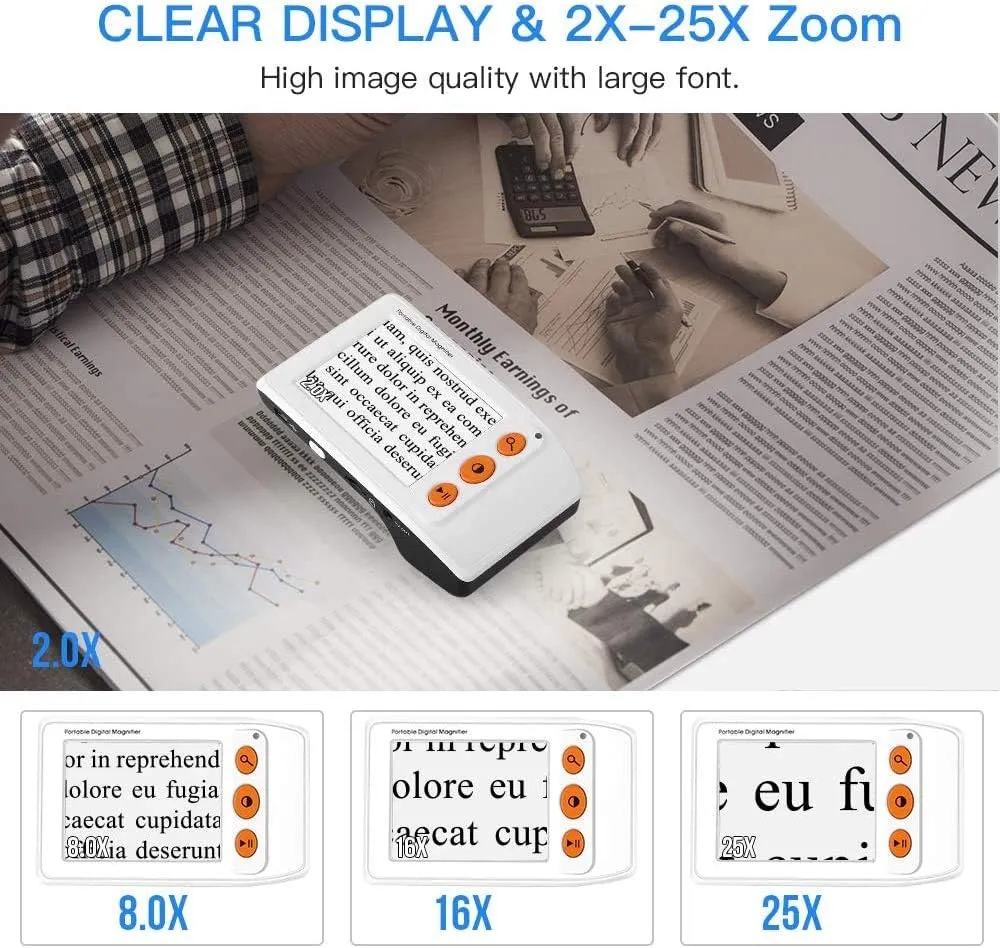 Eyoyo Digital Magnifier Portable Electronic Video Magnifier Reading Aids 3.5 Inch LCD Screen for Low Vision 2x-25x Zoom Foldable Handle