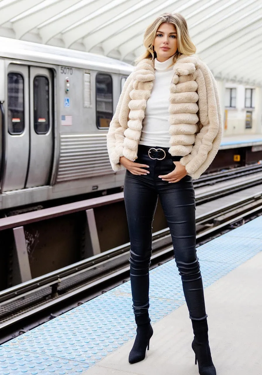 Fabulous-Furs Donna Salyers Champagne Faux Fur Soho Zip Jacket