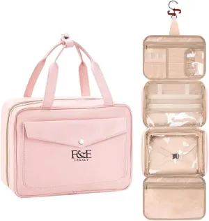 F&E Legacy Makeup Bag for Travel – Large Hanging Toiletry Bag with Compartments – Portable Cosmetic Organizer for Women – Waterproof & Durable Beauty Case for Toiletries