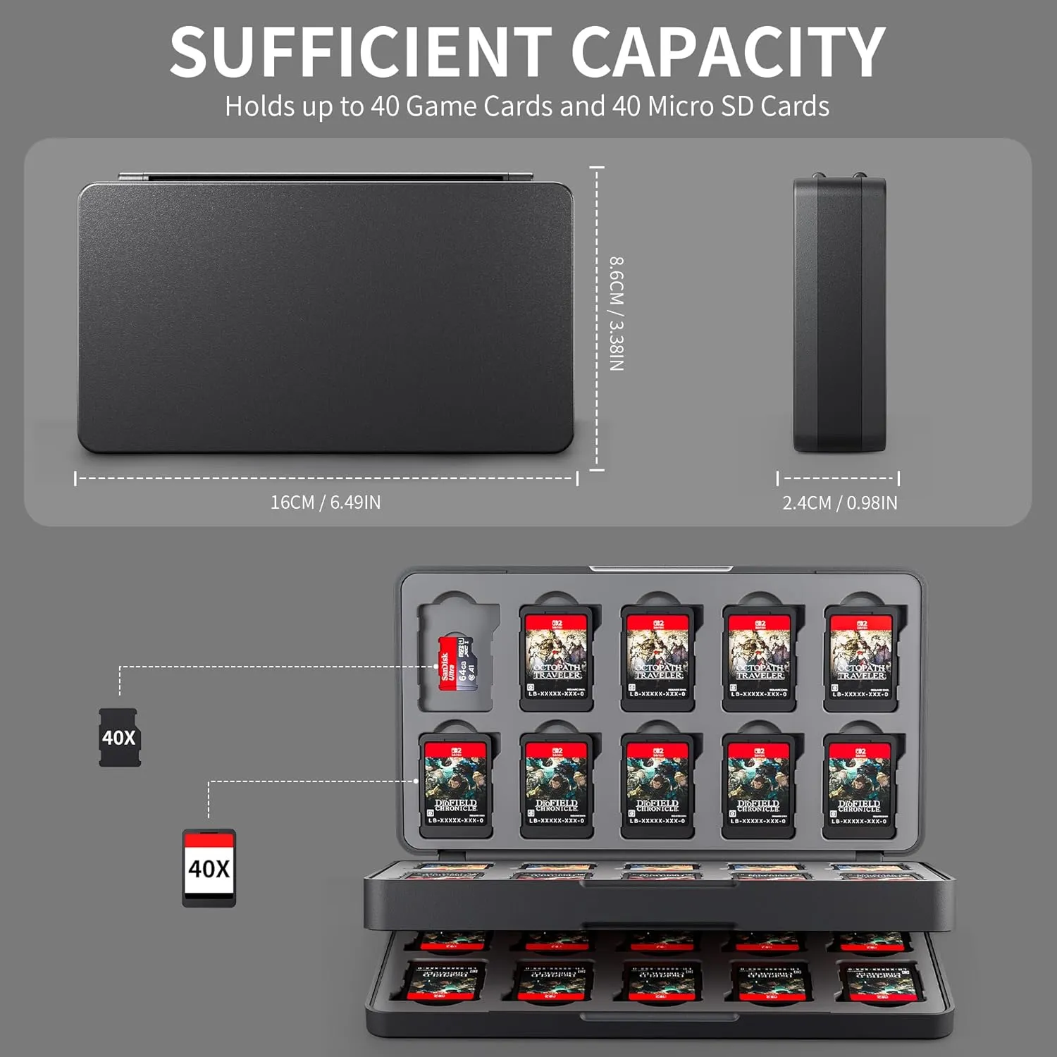 FANPL Game Case Holder for Nintendo Switch 2 (2025), 40 Game Card and 40 Micro SD Card Slots Portable Storage Case for Switch 2, Cartridge Box with Hard Shell & Soft Liner