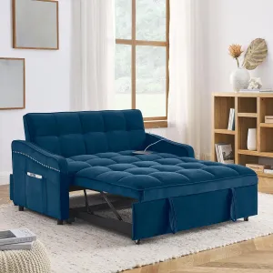 FANYE Functional Loveseat Sofa Convertible Pull Out Sleeper Couch Bed,Reclining Backrest 2 Seaters Love Seat Sofabed W/Copper Nail Decor, TypeC & USB Port for Apartment Office Living Space Guest Room