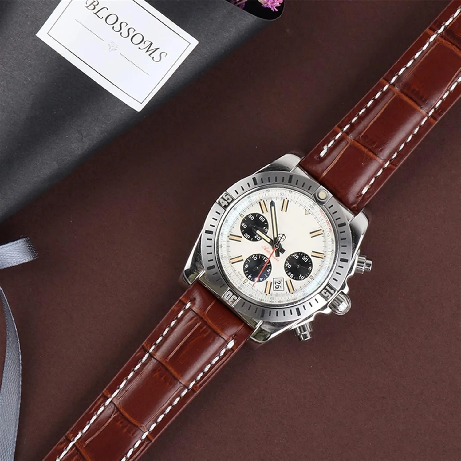 Fashion Genuine Leather Watch Band For Breitling Folding Buckle Strap Luxury Wrist Bracelet Replacement Watch Accessories Parts