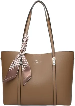 Fashion Shoulder Bag for Ladies Faux Leather Tote Handbag with Decorative Scarf