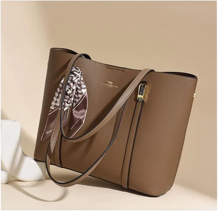Fashion Shoulder Bag for Ladies Faux Leather Tote Handbag with Decorative Scarf