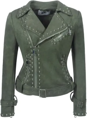 Fashion SX Womens Gothic Faux Suede Leather Jacket Long Sleeve Zipper Short Moto Biker Coat