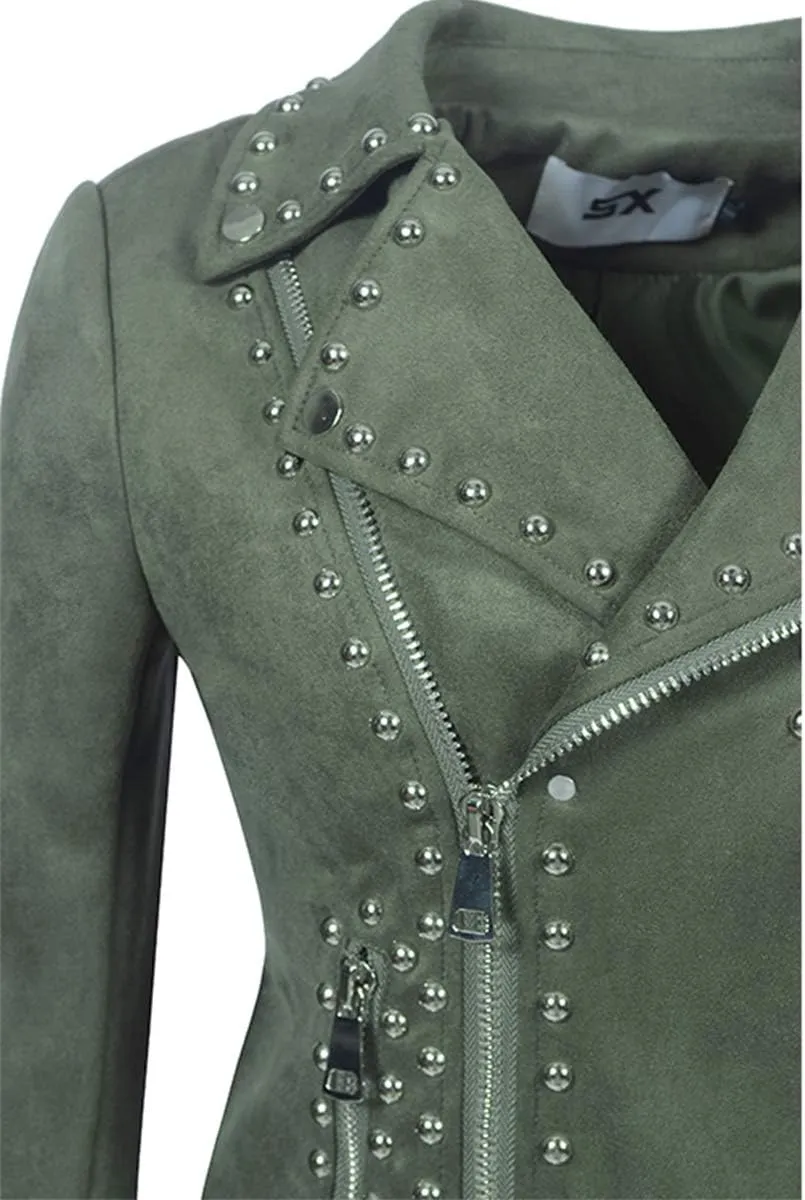 Fashion SX Womens Gothic Faux Suede Leather Jacket Long Sleeve Zipper Short Moto Biker Coat