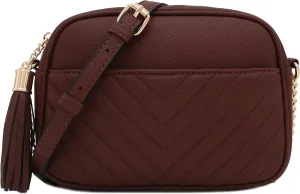 FashionPuzzle Chevron Quilted Crossbody Camera Bag with Chain Strap and Tassel