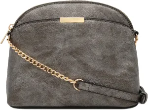 FashionPuzzle Faux Leather Small Dome Crossbody Bag with Chain Strap