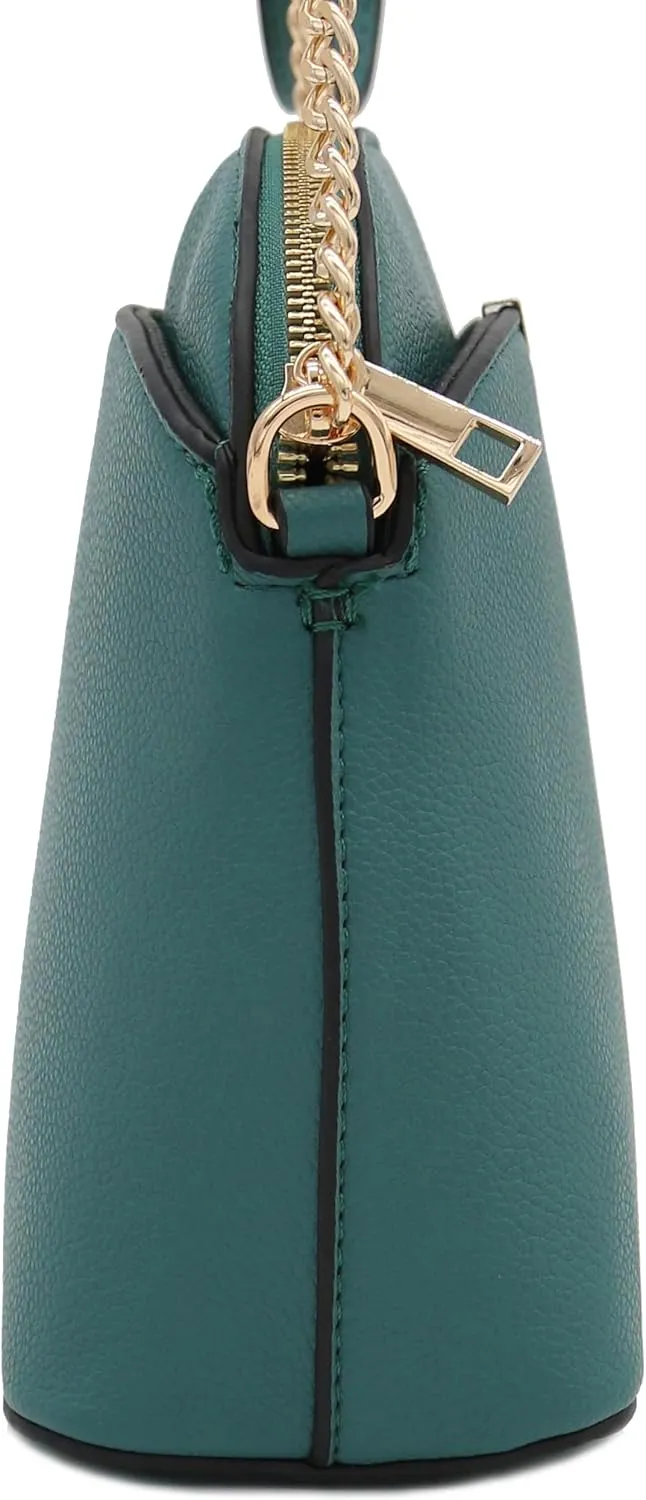 FashionPuzzle Faux Leather Small Dome Crossbody Bag with Chain Strap