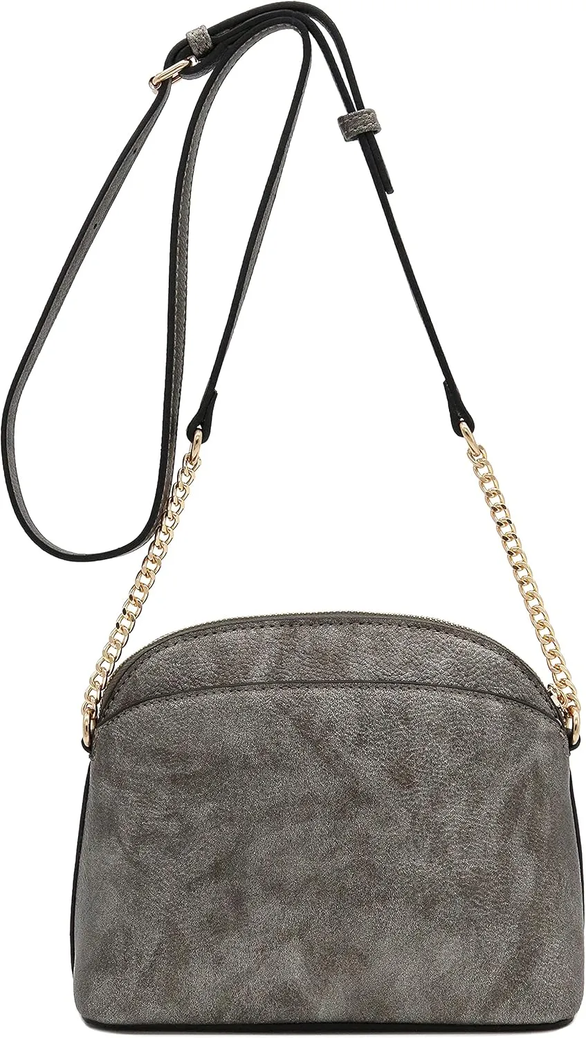 FashionPuzzle Faux Leather Small Dome Crossbody Bag with Chain Strap