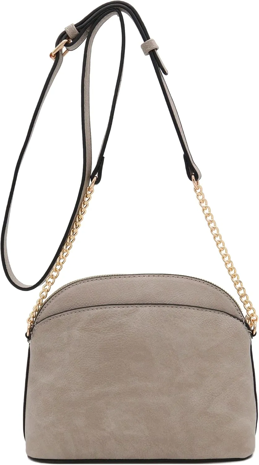 FashionPuzzle Faux Leather Small Dome Crossbody Bag with Chain Strap