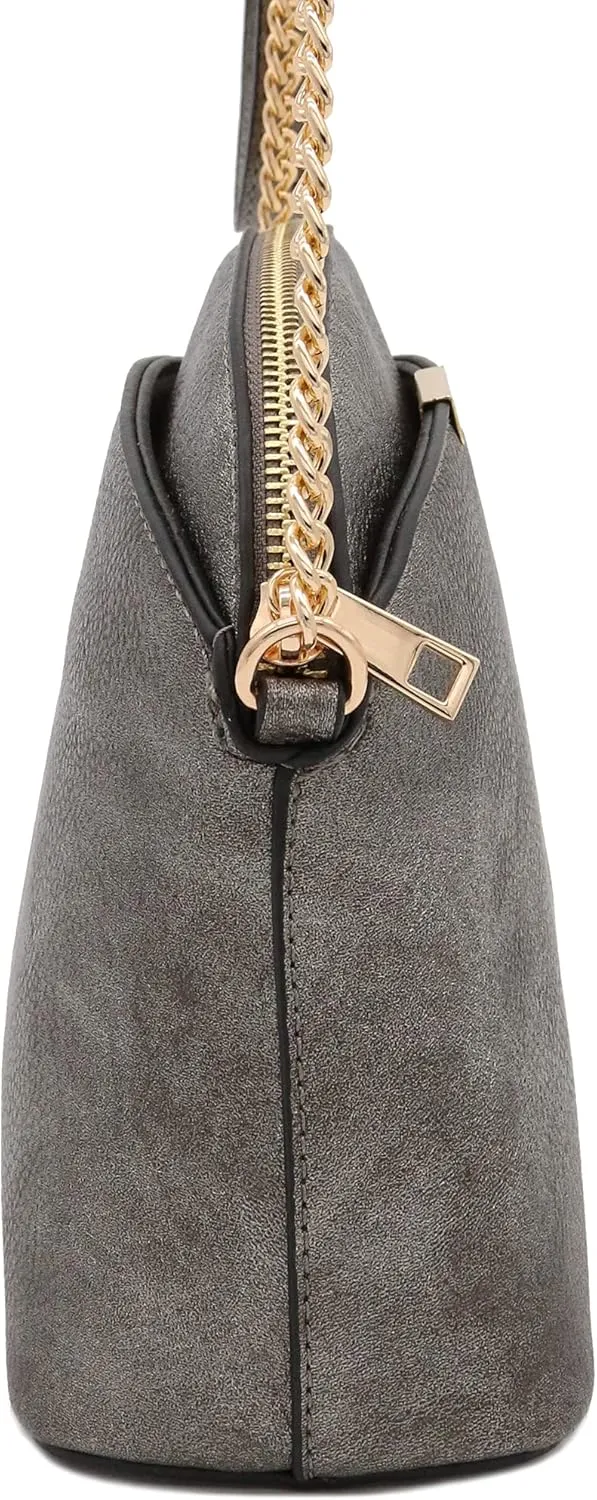 FashionPuzzle Faux Leather Small Dome Crossbody Bag with Chain Strap