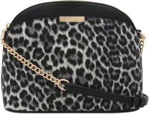 FashionPuzzle Leopard Paisley Print Small Dome Crossbody with Chain Strap