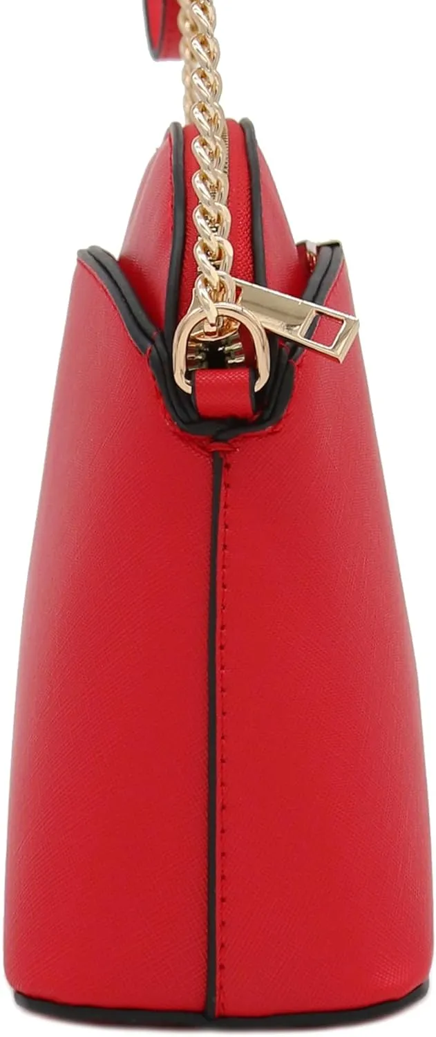 FashionPuzzle Saffiano Small Dome Crossbody bag with Chain Strap