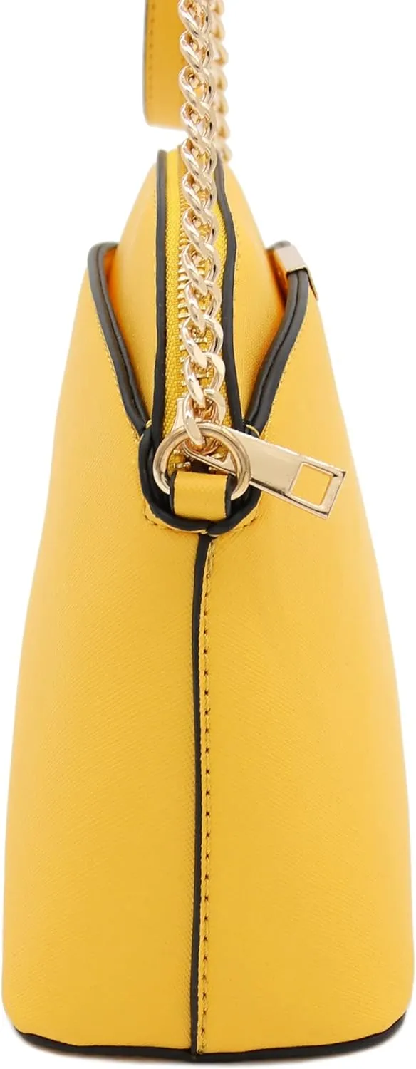 FashionPuzzle Saffiano Small Dome Crossbody bag with Chain Strap