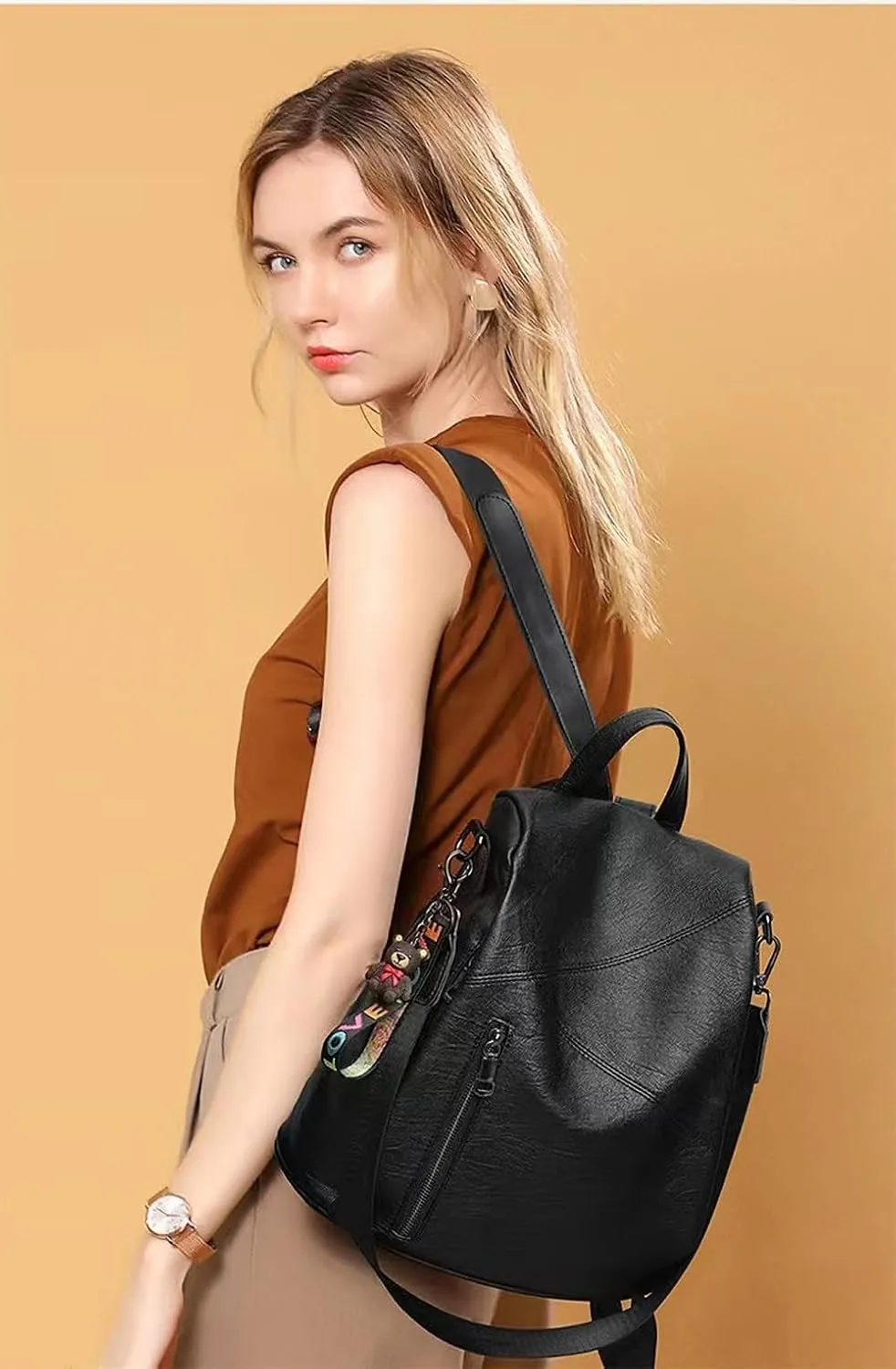 Faux leather women's backpack theft-proof fashion simple travel backpack