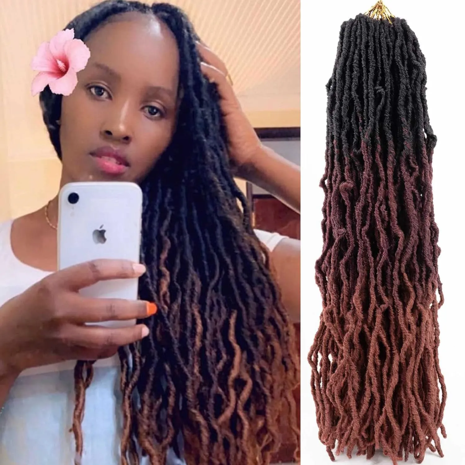 Faux Locs Crochet Hair Soft Locs Hair Long 24 Inch 6 Packs Ombre Goddess Locs Crochet Braids Black/Burgundy/Orange Pre Looped Dreads Braiding Hair(24",6packs,T1B/530/350#)