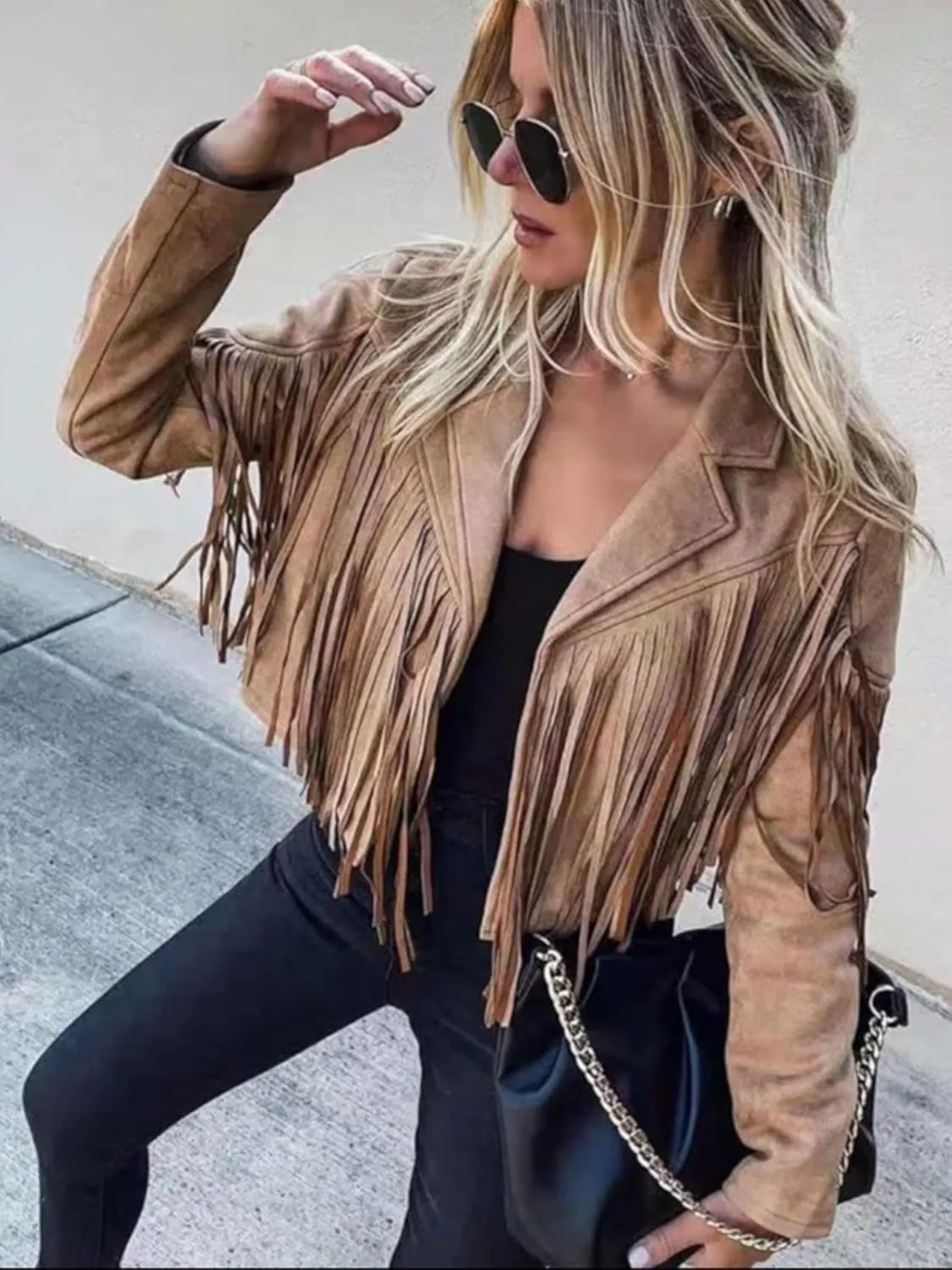 Faux Suede Leather Jackets For Women Trendy Fall Western Fringe Cropped Jacket 2025 Tassel Motorcycle Crop Coats