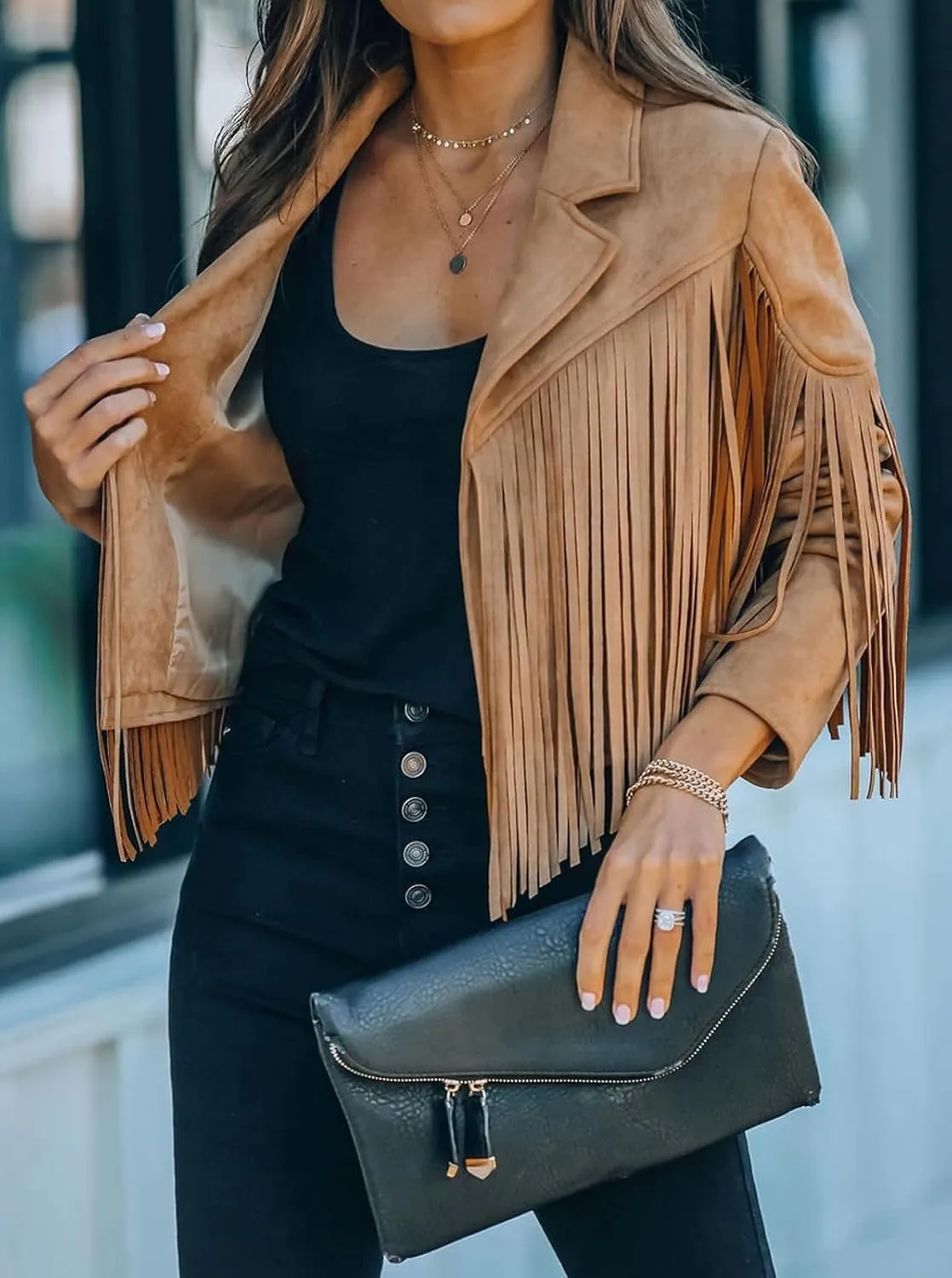 Faux Suede Leather Jackets For Women Trendy Fall Western Fringe Cropped Jacket 2025 Tassel Motorcycle Crop Coats