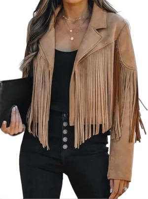 Faux Suede Leather Jackets For Women Trendy Fall Western Fringe Cropped Jacket 2025 Tassel Motorcycle Crop Coats