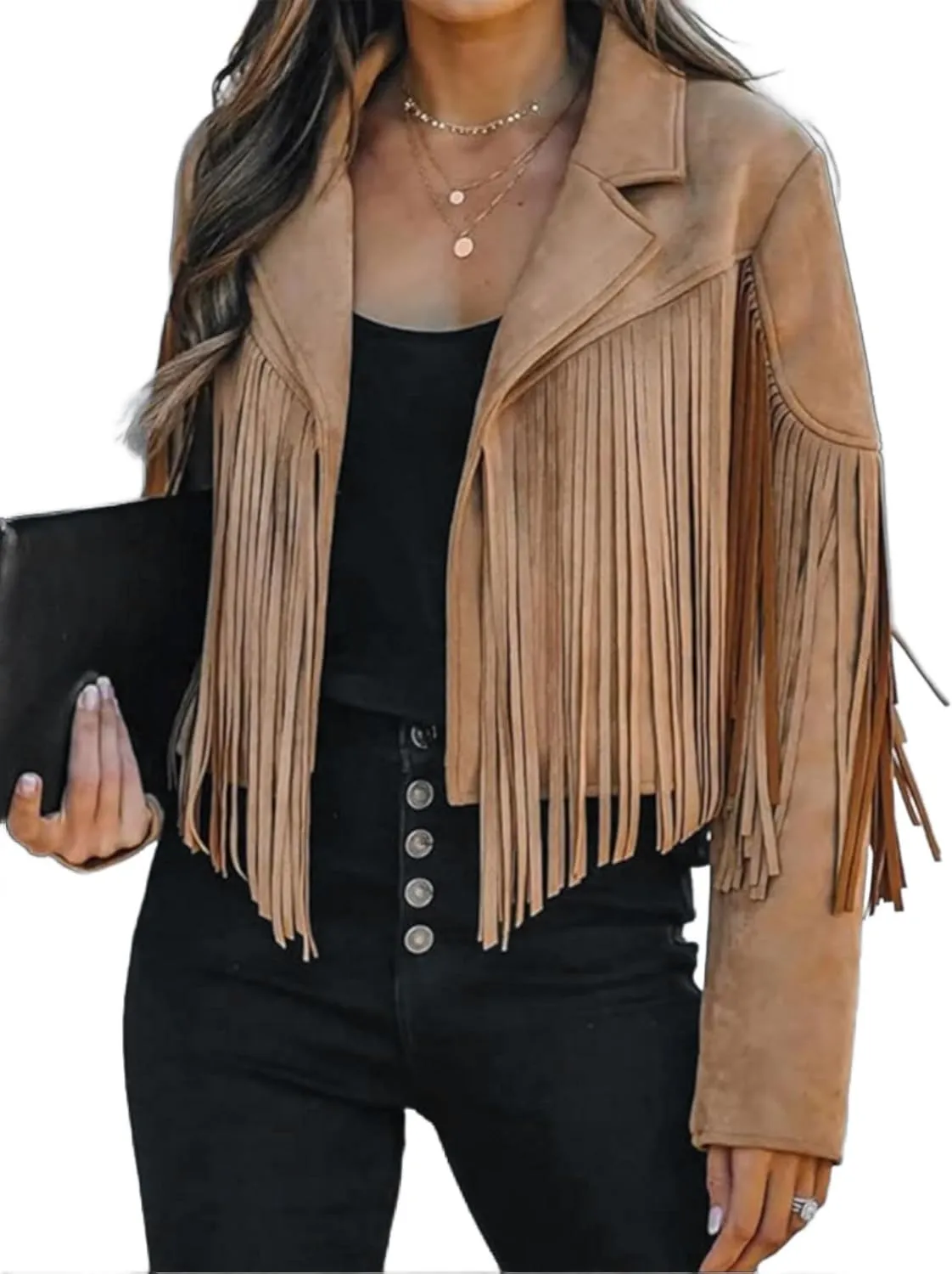 Faux Suede Leather Jackets For Women Trendy Fall Western Fringe Cropped Jacket 2025 Tassel Motorcycle Crop Coats