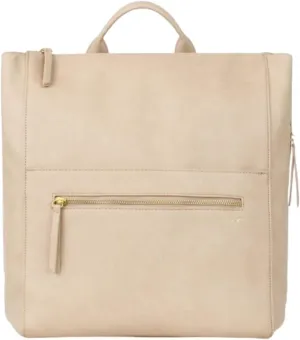 FAWN DESIGN Diaper Bag, Square Faux Leather Diaper Bag Backpack, Adjustable Detachable Straps, 12 Pockets and Laptop Sleeve, Vegan Leather, Large Capacity Baby Bag for Mom, 15 x 12 x 8 inches, Beige