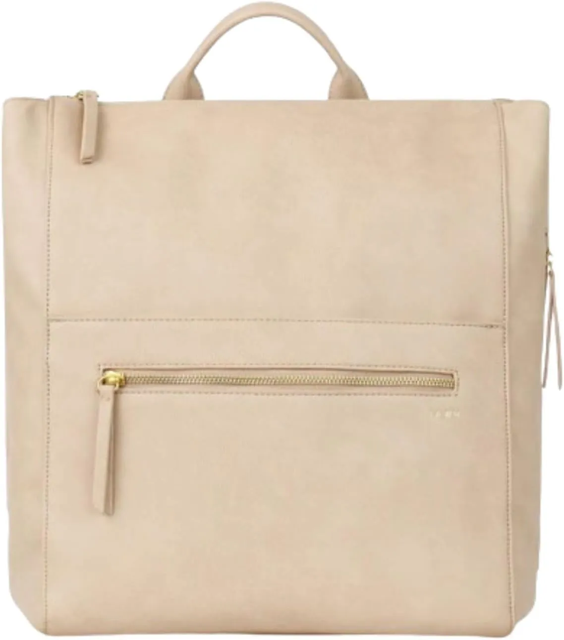 FAWN DESIGN Diaper Bag, Square Faux Leather Diaper Bag Backpack, Adjustable Detachable Straps, 12 Pockets and Laptop Sleeve, Vegan Leather, Large Capacity Baby Bag for Mom, 15 x 12 x 8 inches, Beige