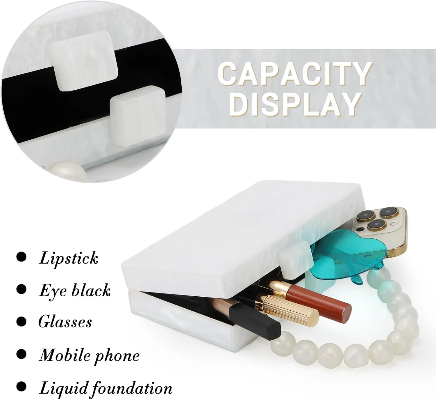 Fecialy Women Acrylic Clutch Purse Beads Evening Handbag Marble Clutch Formal Party Bridal Wedding Crossbody Bag