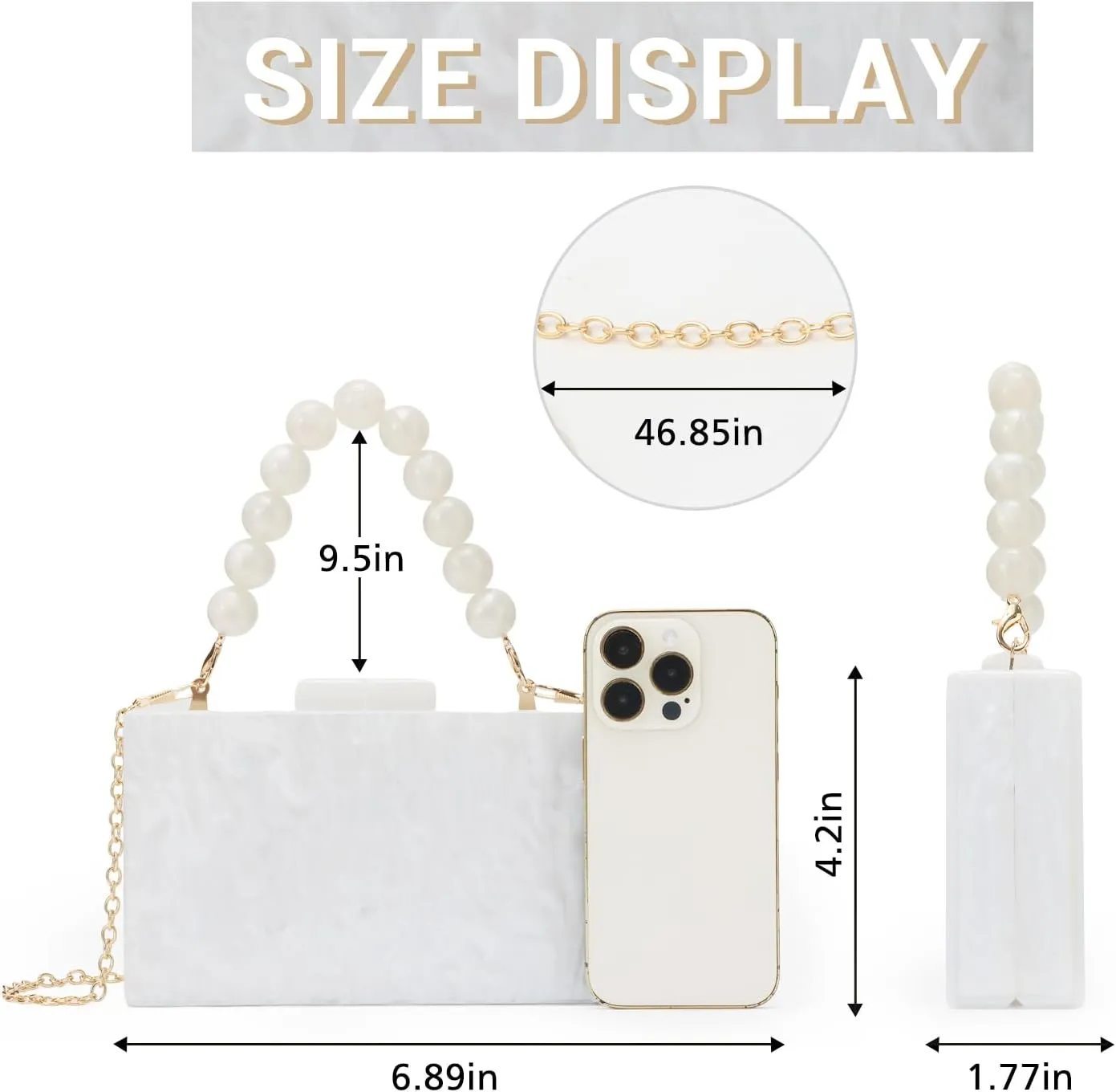 Fecialy Women Acrylic Clutch Purse Beads Evening Handbag Marble Clutch Formal Party Bridal Wedding Crossbody Bag