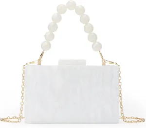 Fecialy Women Acrylic Clutch Purse Beads Evening Handbag Marble Clutch Formal Party Bridal Wedding Crossbody Bag