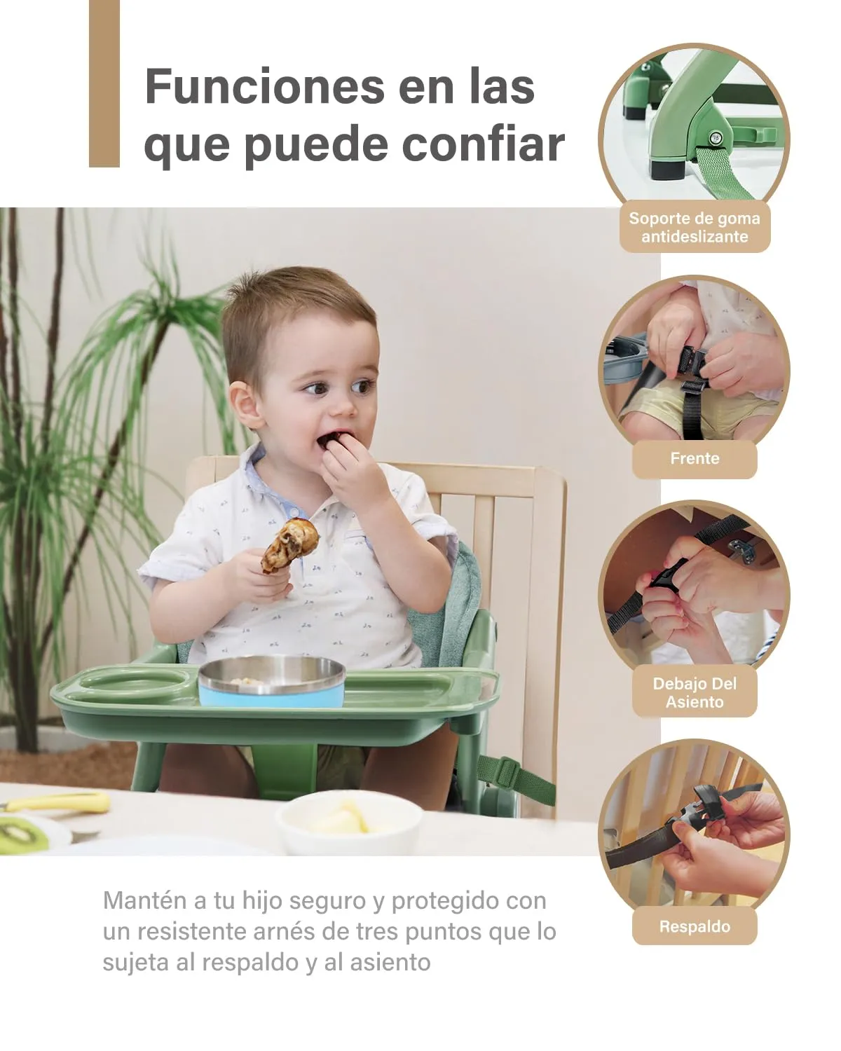 Feed Me 3-in-1 Travel High Chair Booster Seat for Infants and Toddlers - Transitional, Compact & Fits Any Chair, Swivel Tray, Avocado Green