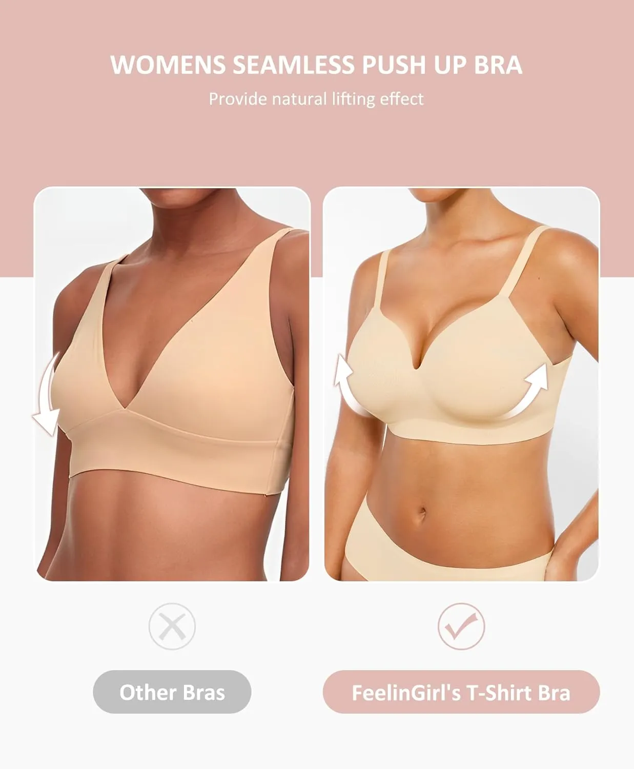 FeelinGirl Wireless Supportive Bra for Women, Seamless Comfort Bralettes No Underwire Full Coverage Everyday Bras