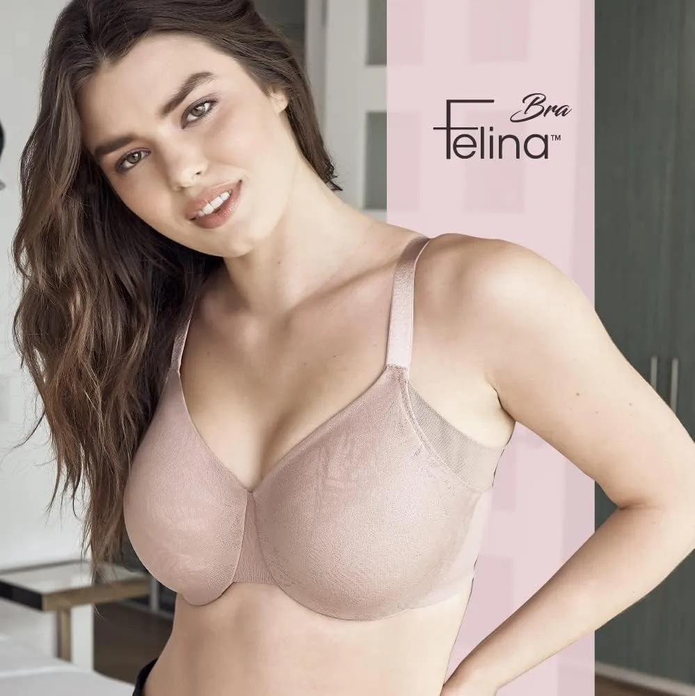 Felina Jessamine Unlined Minimizer Bra - Comfortable Full Coverage Women's Lace Bra