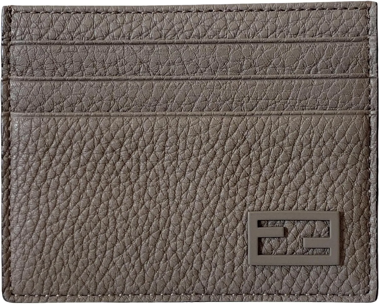 FENDI Baguette Grey and Yellow Grained Leather Card Case Wallet