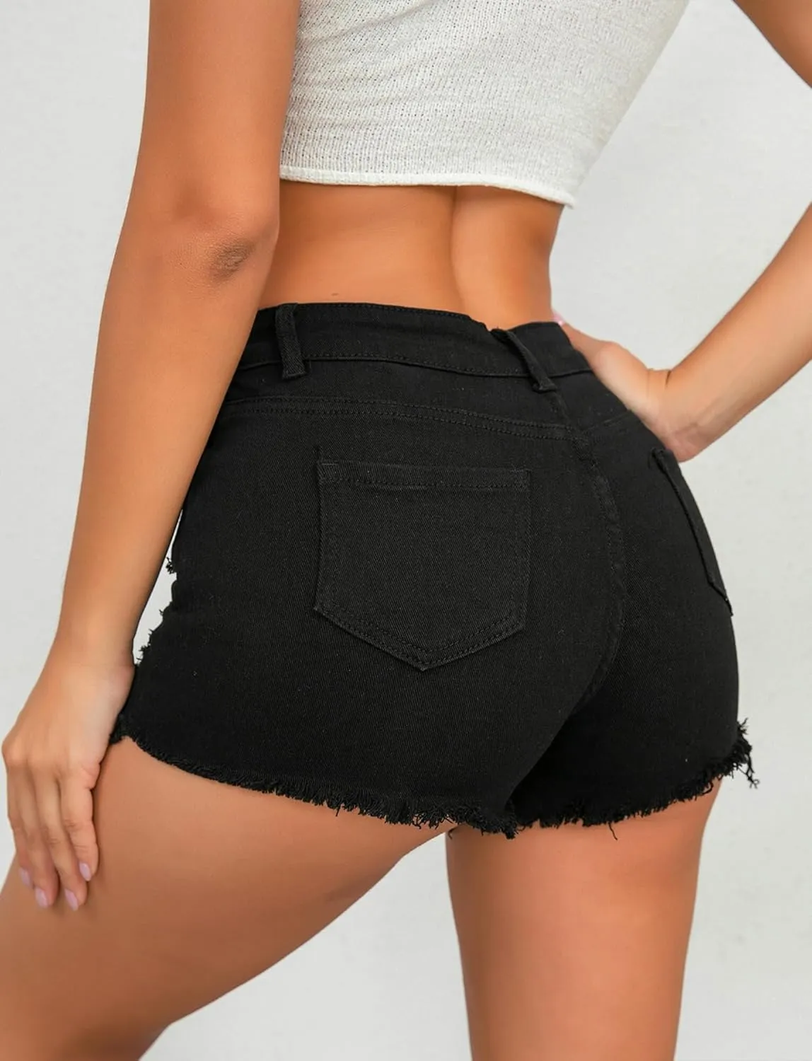 FEOYA Jean Shorts Womens High Waisted Stretchy Ripped Denim Shorts Trendy Distressed Sexy Booty Concert Outfit