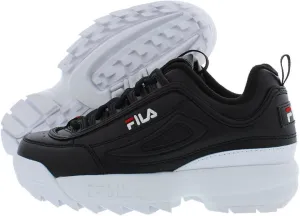 Fila Boys Disruptor II Premium Faux Leather Sneakers B/W 3 Medium (D) Little Kid