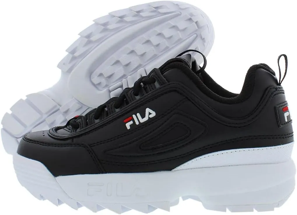 Fila Boys Disruptor II Premium Faux Leather Sneakers B/W 3 Medium (D) Little Kid