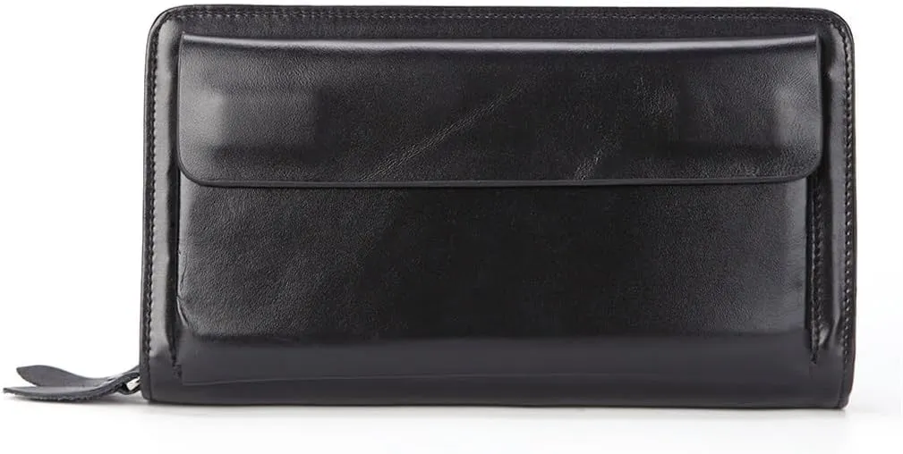 First Layer Leather Men's Wallet Long Waxed Cowhide Zip Bag Vintage Men's Bag(E)