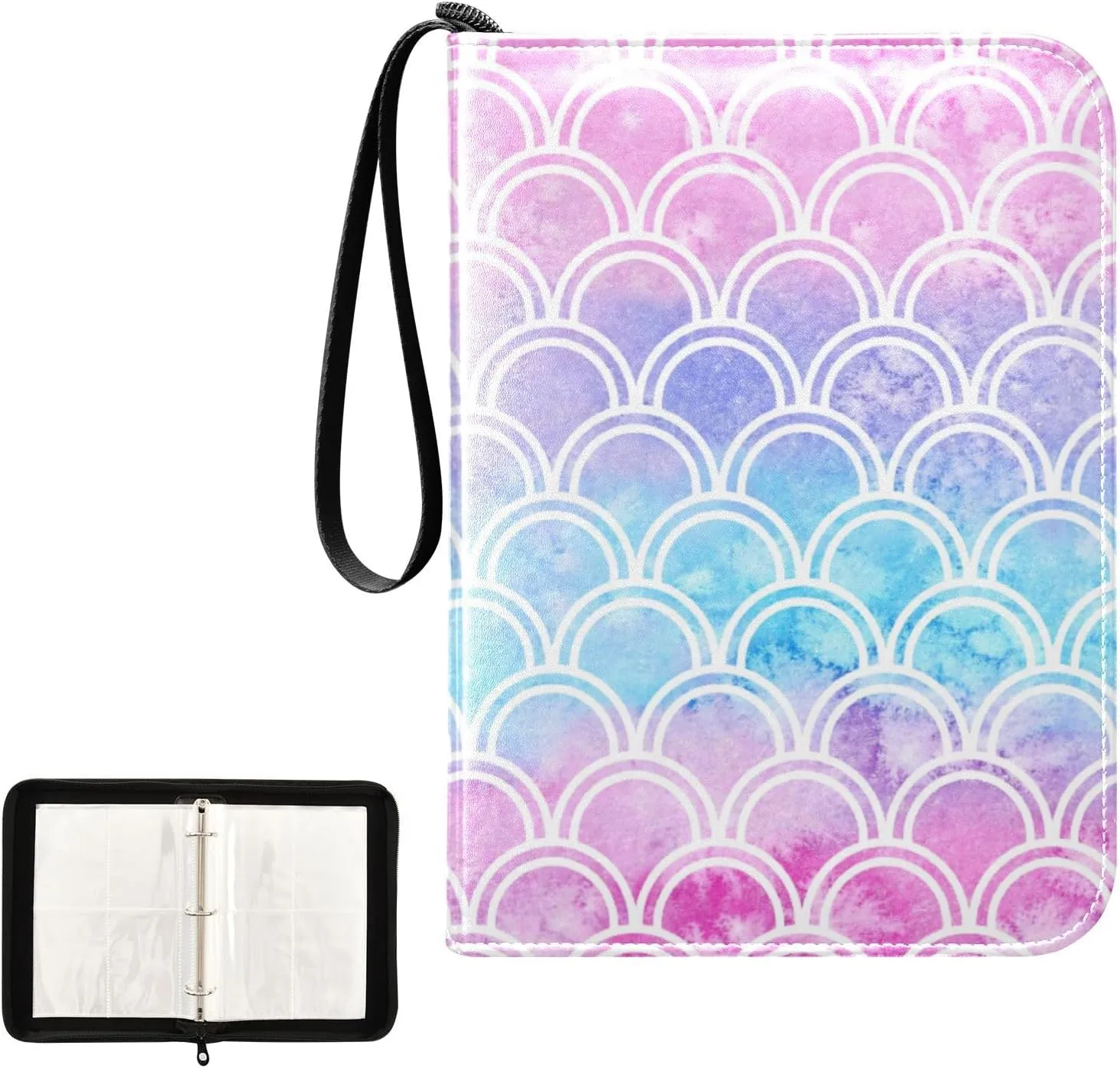 Fish Scale Mermaid Gradient Card Binder 4 Pocket Zipper PU Trading Card Album Fits 400 Game Cards 50 Removable Sleeves Card Folder Collection for Baseball MTG TCG Sports Cards