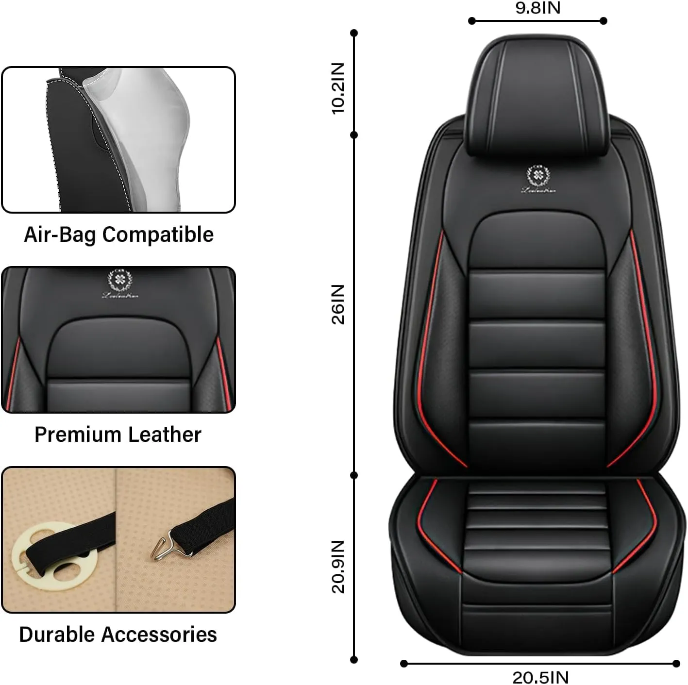 Fit for 98% of Ford Car Seat Covers, Full Surround Faux Leather Anti-Slip Waterproof Auto Seat Cover(Black&Red,Front Set)