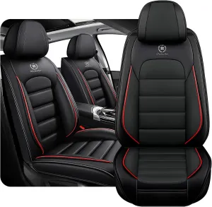 Fit for 98% of Ford Car Seat Covers, Full Surround Faux Leather Anti-Slip Waterproof Auto Seat Cover(Black&Red,Front Set)