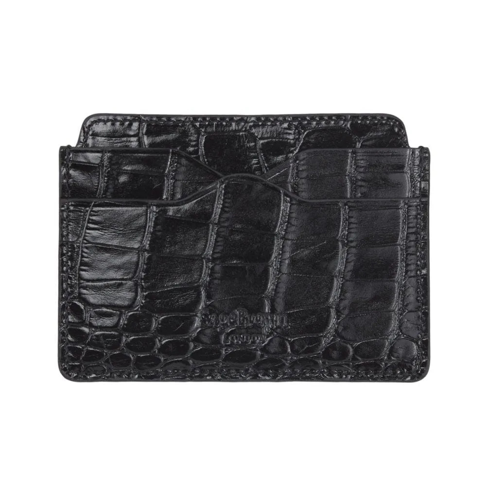 Flat Credit Card Case With ID Window - Black Croc-Effect