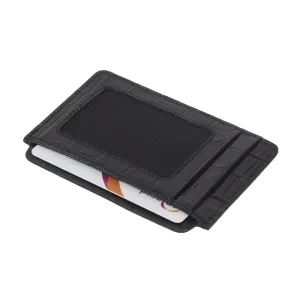 Flat Credit Card Case With ID Window - Black Croc-Effect