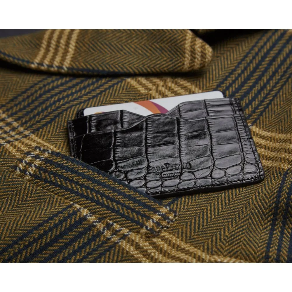 Flat Credit Card Case With ID Window - Black Croc-Effect