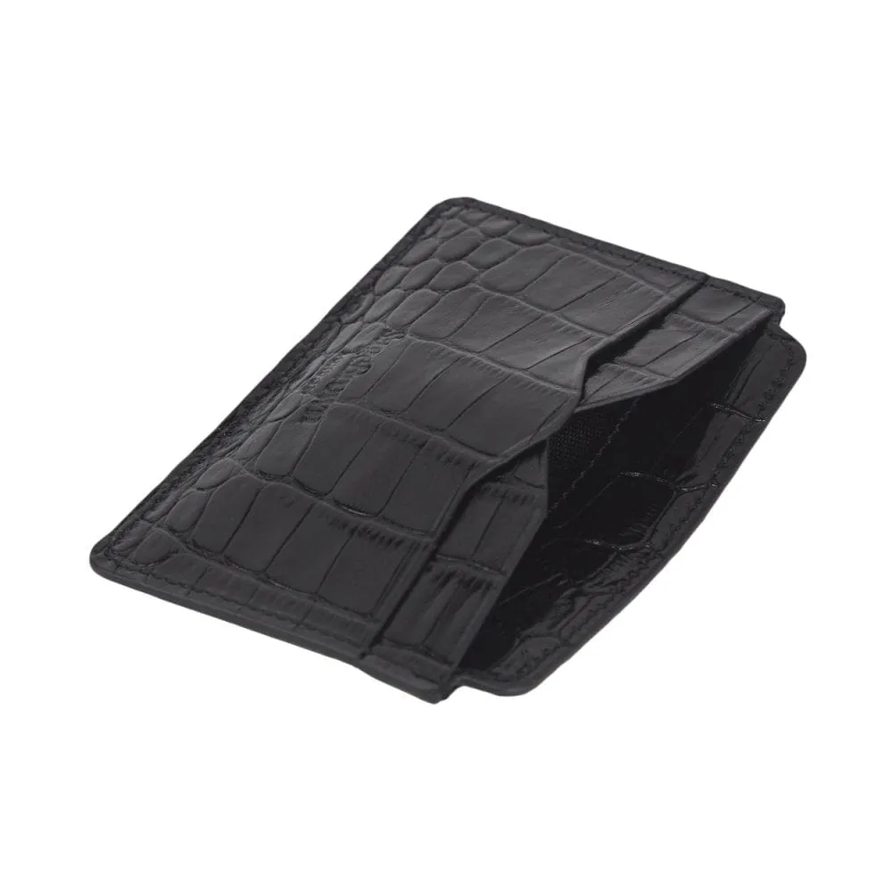 Flat Credit Card Case With ID Window - Black Croc-Effect