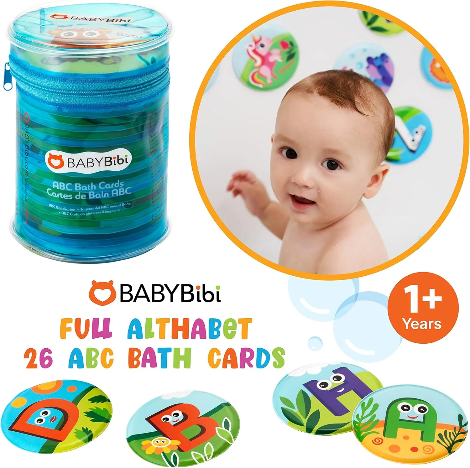 Floating Animals & Alphabet Flash Cards for Bathtub - Preschool Learning Toddler Flash Cards - Educational Bath Toys for 18 Months  (Set of 26)
