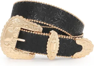 Floral Print Western Belts for Women Cowgirl Cowboy Country Leather Belt Fashion Vintage Belt for Jeans