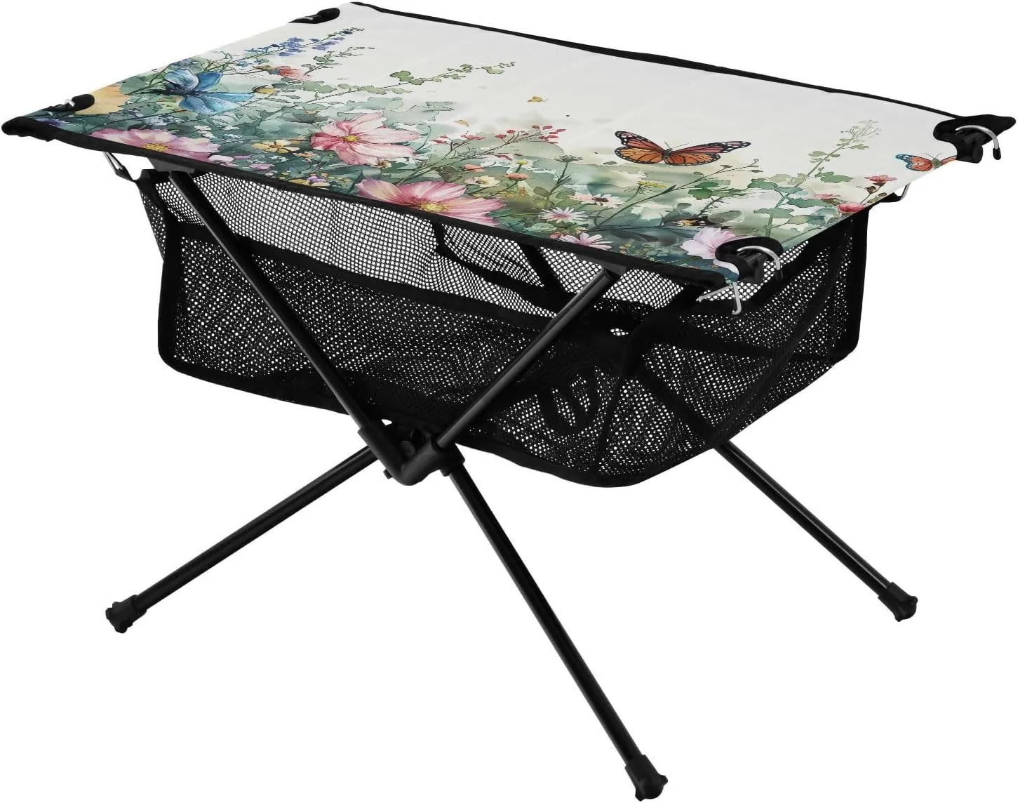 Flowers and Butterflies Portable Folding Camping Table, Compact Lightweight Beach Table with Carrying Bag for Outdoor Picnics, BBQs, Camp