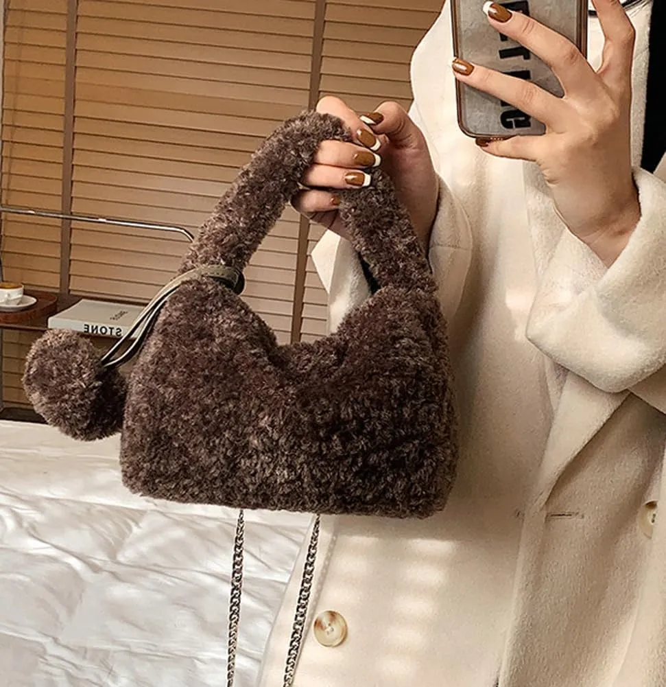 Fluffy Faux Fur Purses for Women Cute Furry Crossbody Shoulder Bags Small Fuzzy Tote Bag Handbag with Chain